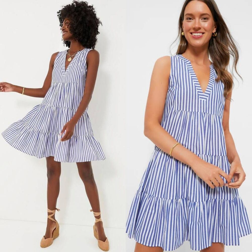 Pomander Place Blue and White Stripe Sleeveless Cotton Poplin Kenzo Dress S